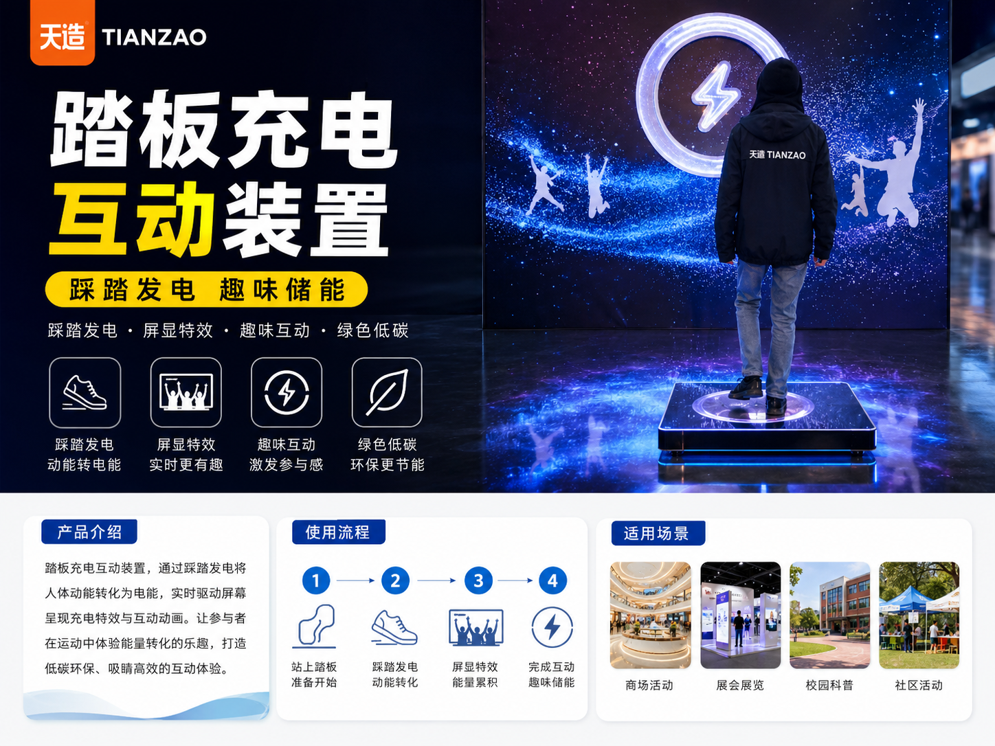 踏板充电互动装置｜踩踏发电点亮绿色互动