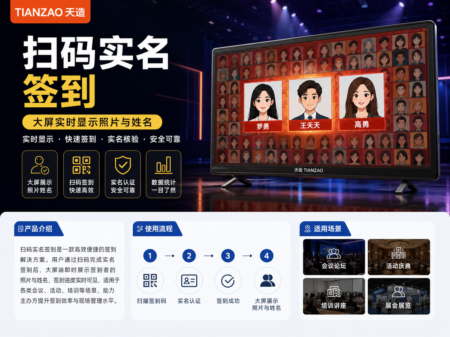 扫码实名签到，大屏实时亮相