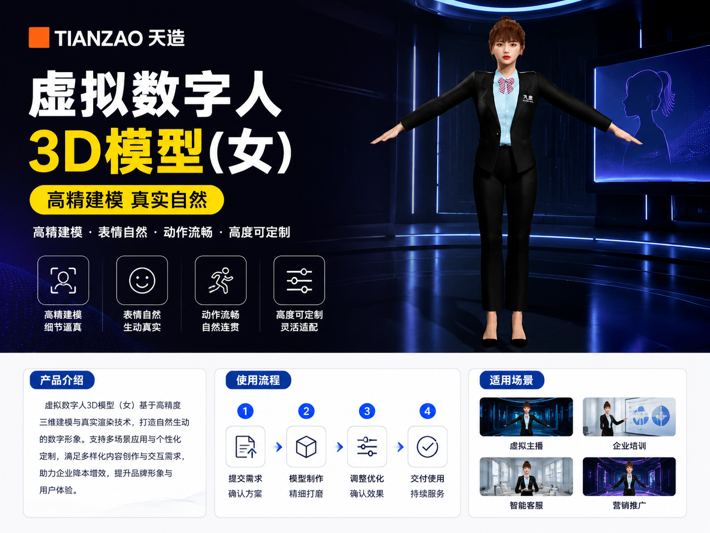 虚拟数字人3D女模型 多场景智能交互