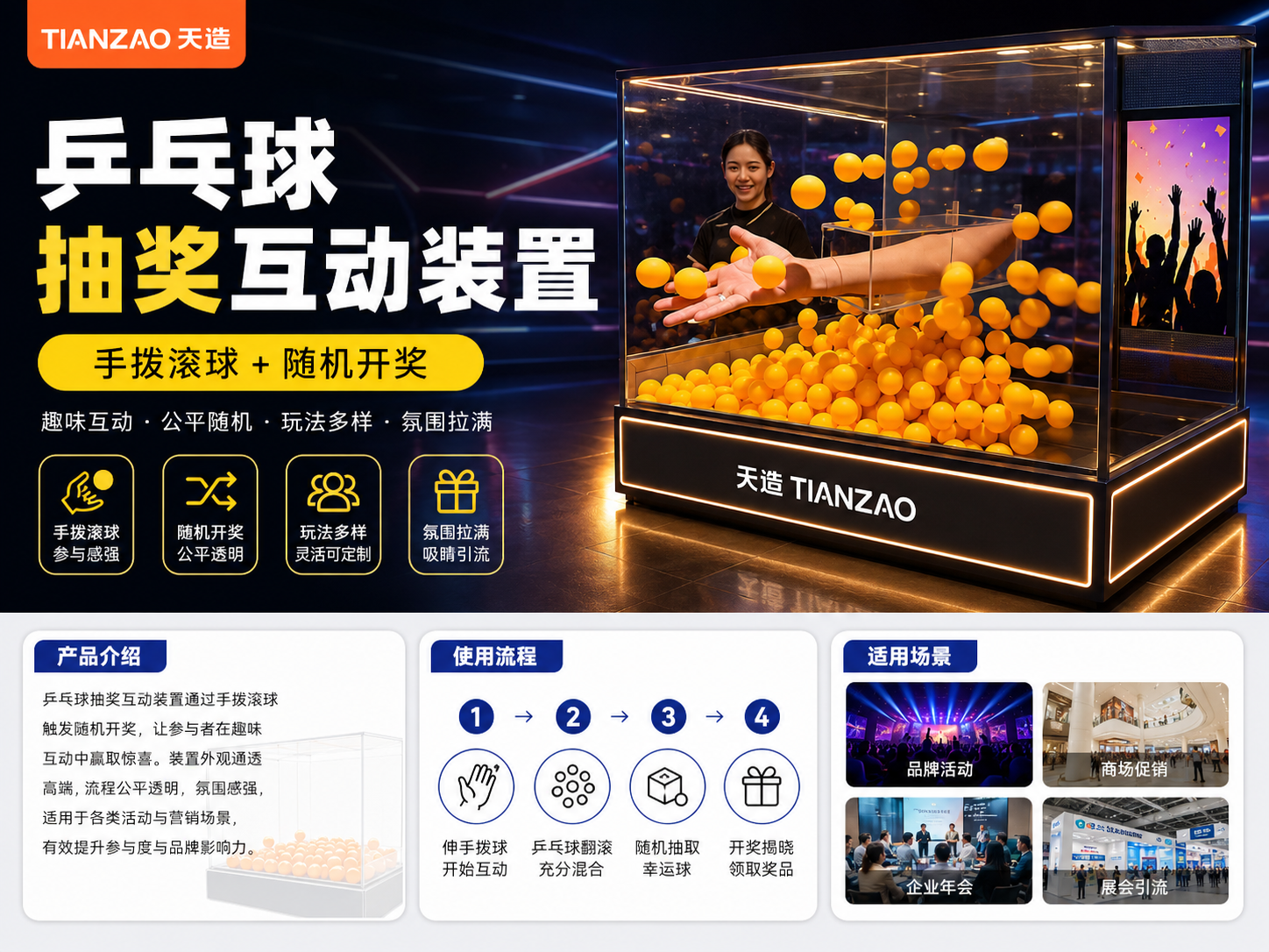 乒乓球抽奖互动装置｜手拨滚球趣味开奖