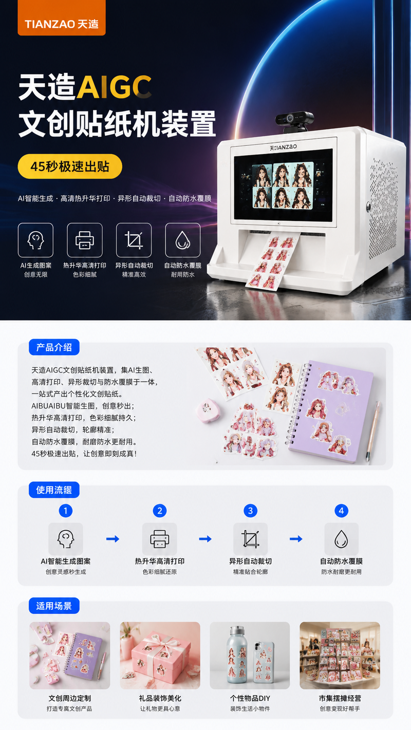 天造AIGC文创贴纸机装置